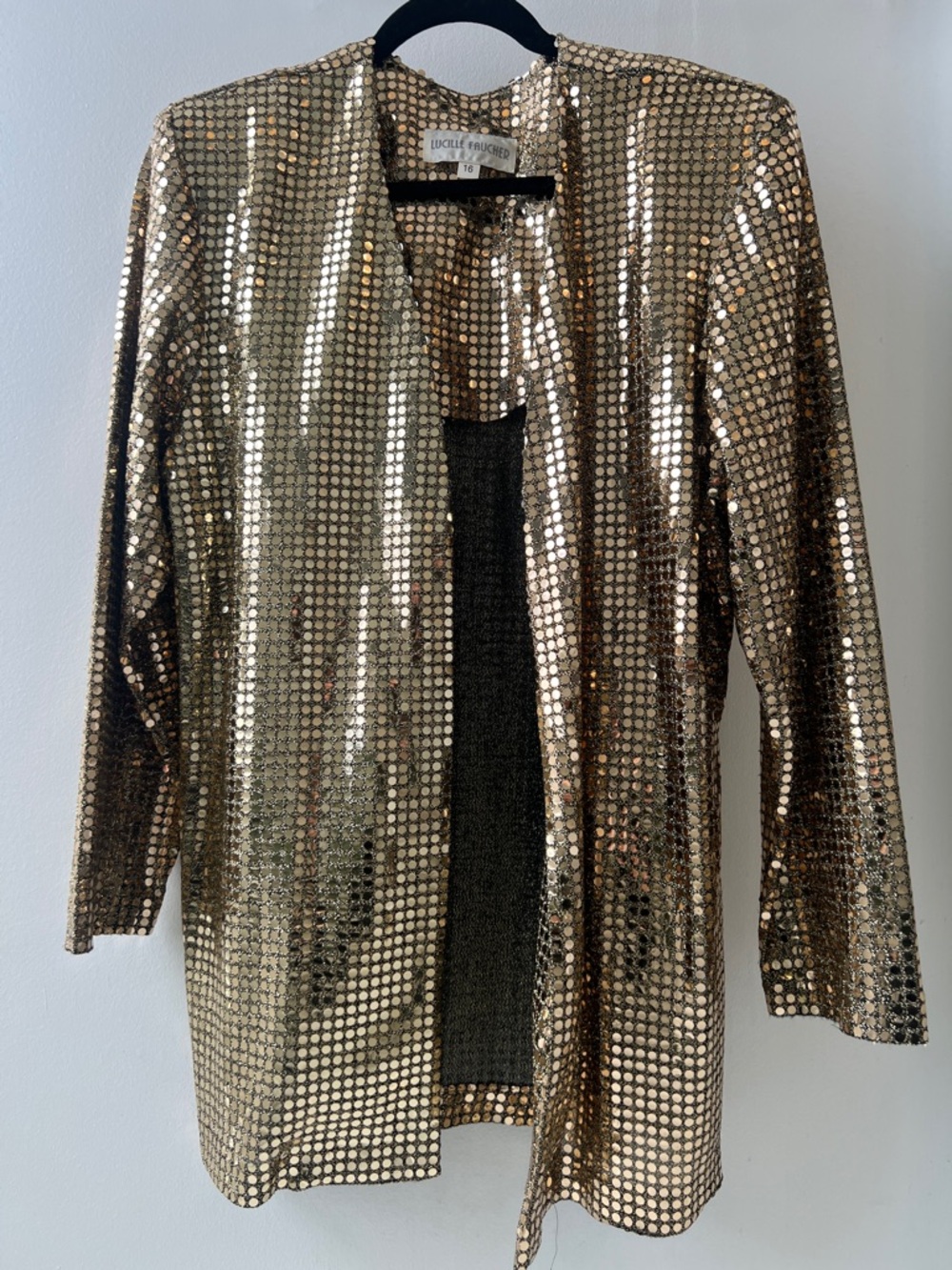 Vintage Gold Sequin Open-Front Blazer
